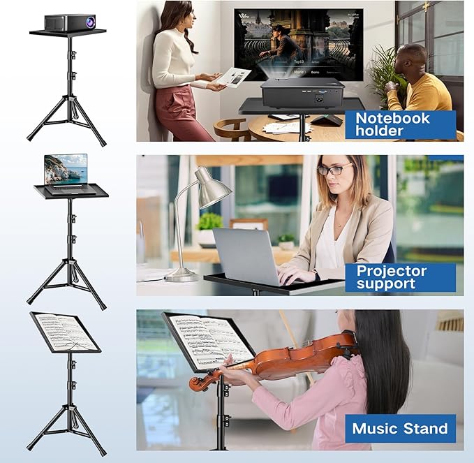 REHOSEUP Projector Stand, 33LB Load Bearing & 22-55" Height Adjustable, for Projector/Laptop/DJ Gear, Outdoor/Office/Studio - Stable Base (Black)