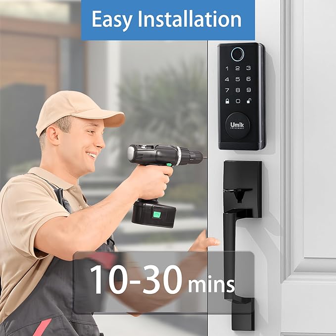 UMIK UMIKSMART Fingerprint Smart Door Lock with Heavy Duty Handleset, Keyless Entry Door Lock, Electronic Keypad Deadbolt Locks, App Control for Front Door, Home (Matte Black)