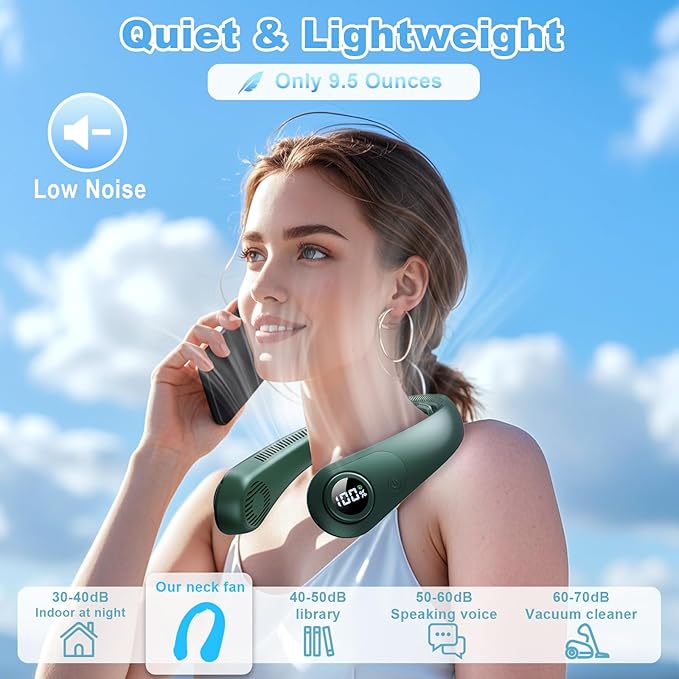 Portable Neck Fan that Blow Cold Air, LED Display, Rechargeable Hands-Free Wearable Cooling Personal Fan, 5 Speed, Neck Support, Bladeless Neck Air Conditioner, Gift for Women/Men, Hot Flashes, Travel