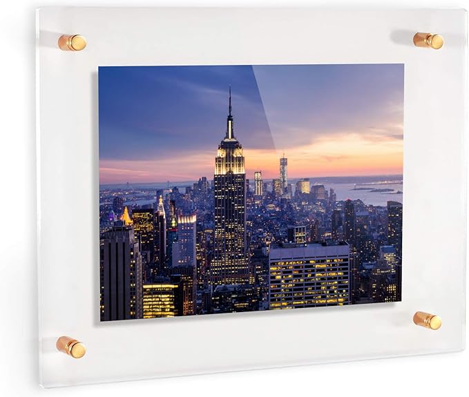 ArtToFrames 13x19 Inch Double Panel Floating Acrylic Picture Frame (Full Frame is 17x23) comes with Gold Standoff Hardware, Made in the USA, 5 Pack