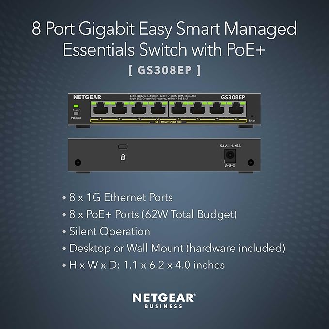 NETGEAR 8 Port PoE Gigabit Ethernet Easy Smart Managed Essentials Switch - - Image 2