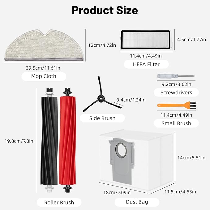 20 Pack Accessories Compatible with ROBOROCK Q5 Pro/Q5 Pro+,Q8 Max/Q8 Max+ Vacuum Robot,Parts Include:1 Dual Roller Brush,5 Side Brush,3 HEPA Filter,5 Mop Cloth,4 Dust Bag,1 Cleaning Tool&1 Screwdrive