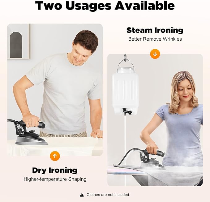 1200W Industrial Electric Steam Iron, Professional Steam Iron with 0.79gal Water Tank and Adjustable Temperature for Garment Factories Curtain Stores Dry Cleaners