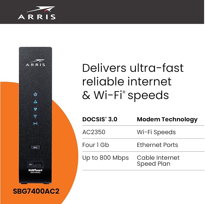ARRIS Surfboard SBG7400AC2-RB DOCSIS 3.0 Cable Modem & AC2350 Wi-Fi Router - Image 4