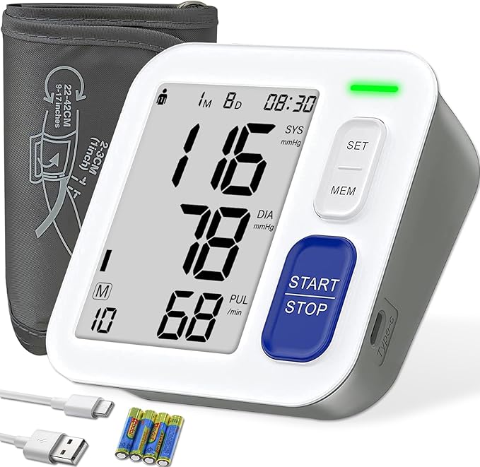 Blood Pressure Monitor Upper Arm Monitors for Home Use, Automatic Accurate BP Machine with 9"-17" Adjustable Cuff, 4" LCD Screen Home Hypertension Detector, 2 x 90 Memory & HR Detection, Storage Bag