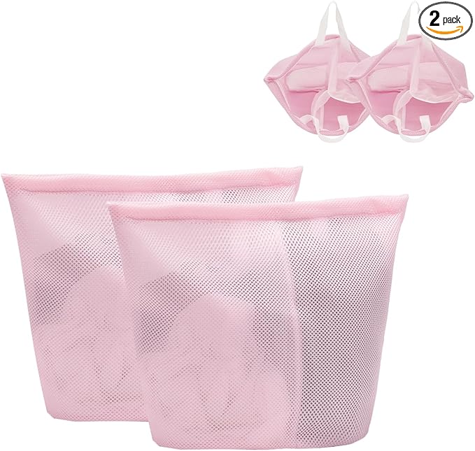 Guozcaray 2 Pcs Special Zoning laundry bag for delicates with handles mesh laundry bags washing machine laundry totes travel storage and sorting bag (Pink2)
