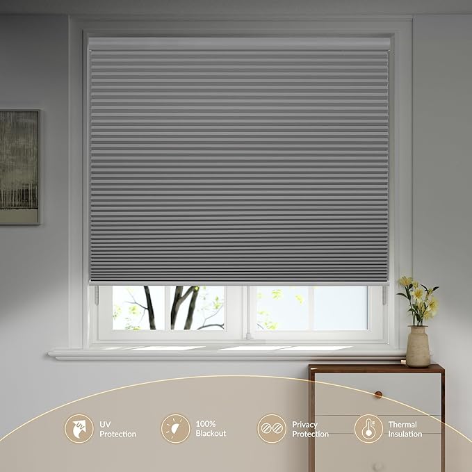 Boolegon Motorized Blinds with Remote, 100% Blackout Smart Blinds, Automatic Cellular Shades for Windows, Rechargeable Electric Honeycomb Shades for Home,Blackout Light Gray,Custom Size