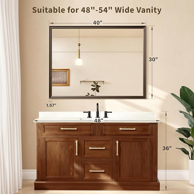 Retro Copper Effect Framed Wall Mirror, 30x40 Rectangle Mirror, Anti-desilvering Tempered Glass, Sustainable&Sturdy Frame, Anti-Rust, HD Reflection &3min Fast Setup for Bathroom Living Room