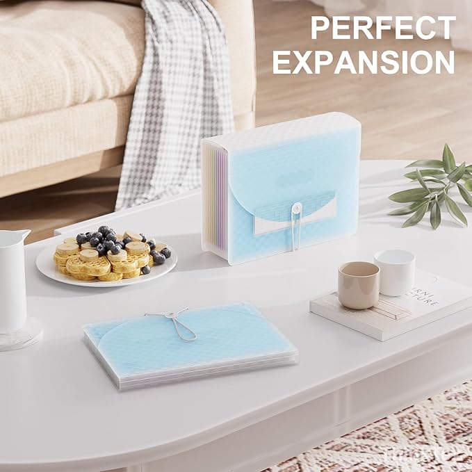 ThinkTex Accordion File Organizer, 12 - Pocket Expanding File Folders for Paper Receipts, Bills & Taxes Organizer, Letter/A4 Size Document Holder for School, Office, Home with Colorful tabs- Blue