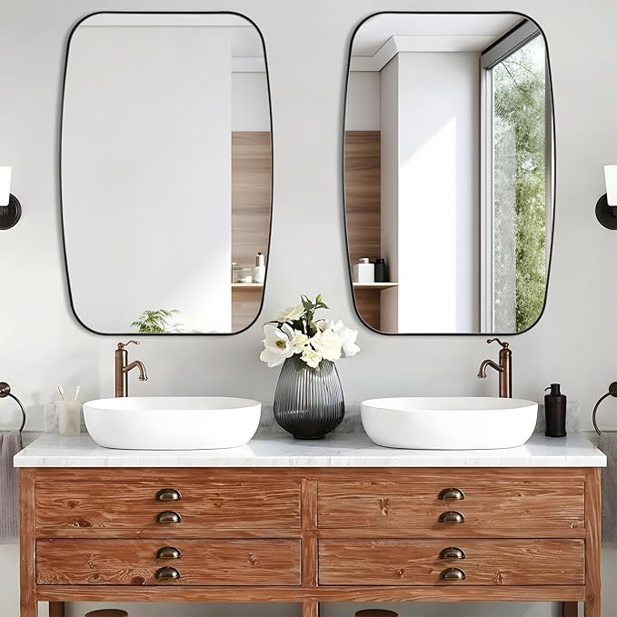 Black Oval Mirror, 30"×48" Bathroom Mirror for Wall Vanity with Stainless Steel Metal 0.8" Thin Frame, Oblong Bathrrom Mirror Modern Anti Rust