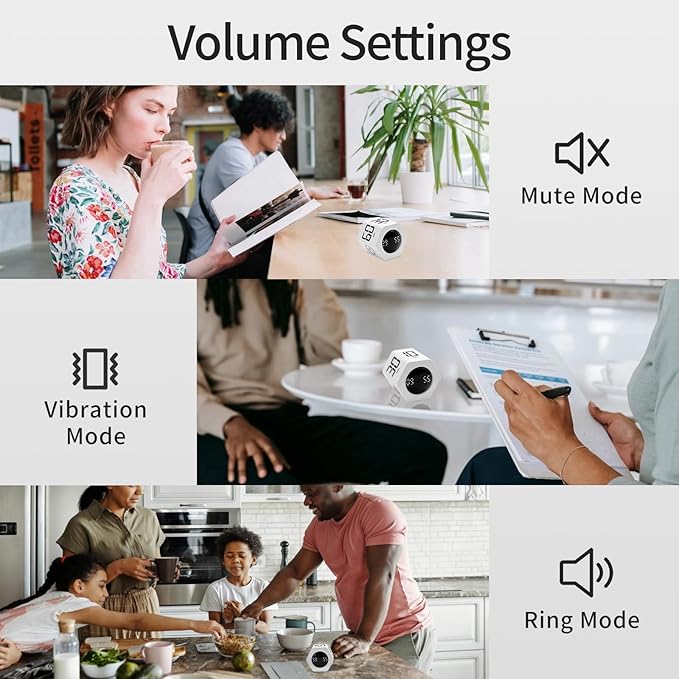 Productivity Timer Flip Gravity Sensor Cube Timer Countdown & Countup,Mute & Vibrate & Sound，5/10/30/60min & Custom Timing, Perfect for ADHD,Work,Learning,Kitchen Cooking (2, White Hexagon)