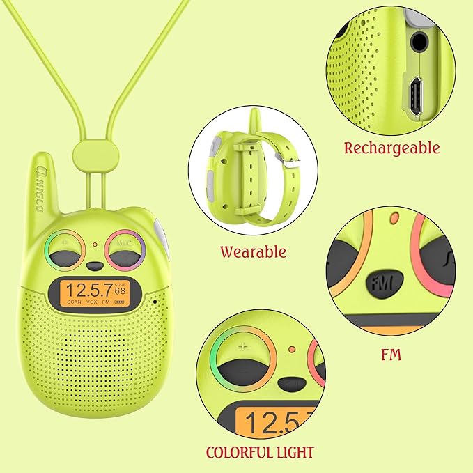 Qniglo Walkie Talkies for Kids Rechargeable 3 Pack, Christmas Birthday Gifts for Girls Age 3-12, Kid Walkie Talkie with FM Radio, Outdoor Camping Games, Spy Toys for 4 6 7 8 9 Year Old Boys Toddler