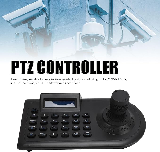 Yunseity PTZ Camera Joystick Controller, Dome IP PoE Camera Controller Keyboard with 3D Joystick, RS485 232, for PELCO D, for PELCO P, for Controlling 32 NVR DVRs 256 Ball Cameras (US Plug)