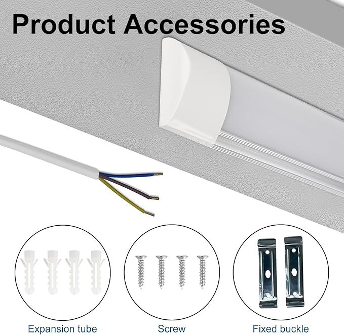 colmeguna 4 Packs 4FT LED Batten Light, Ultra-Thin Ceiling Surface Mounted Light, 40W, 4000K, IP20, LED Ceiling Lamp for Garage, Shop, Hallway, Office, Market, ver2