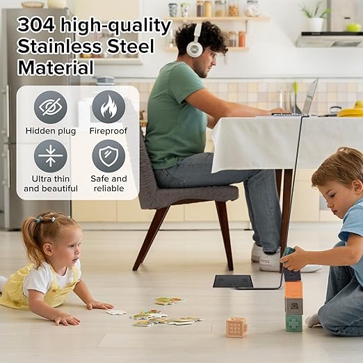 Vagueior Recessed Flat Hidden Floor Electrical Outlet Box Kit,Stainless Steel Cover with 4 * 20A Tamper-Resistant Receptacle Outlet and 5V/4.8A USB Port,UL Certified,Black