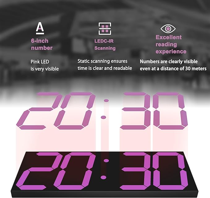 CHKOSDA LED Large Digital Wall Clock, Oversize Wall Clock with 6” Numbers, Remote Control Count up/Countdown Timer Clock, Auto Dimmer, Big Calendar and Thermometer(Purple)