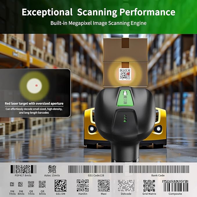 NETUM 2D QR Industrial Bluetooth Barcode Scanner with Charging Dock, Upgraded Wireless 2D/1D Bar Code Reader, 2600mAh Battery, Drop Dust WaterProof, Hands-Free for Windows, Mac, Android, iOS (RD-1950)