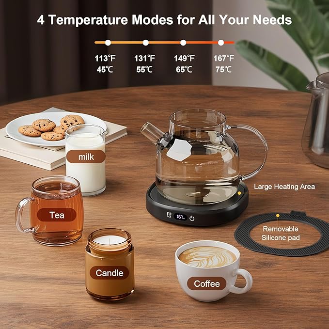 Coffee Mug Warmer with Cute Cat Mug Set, 8 Hour Auto Shut Off Cup Warmer for Desk Office Home, Candle Beverage Electric Coffee Warmer with 4 Temperature Setting, Christmas Birthday Ideas for Women Men