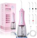 MOCEL Water Dental Flosser for Teeth - 350ML Large Tank 5 Modes & 6 Tips Cordless, Oral Irrigator Waterproof, Portable Teeth Cleaning and Flossing with Effective Plaque Remover for Adults (Pink)