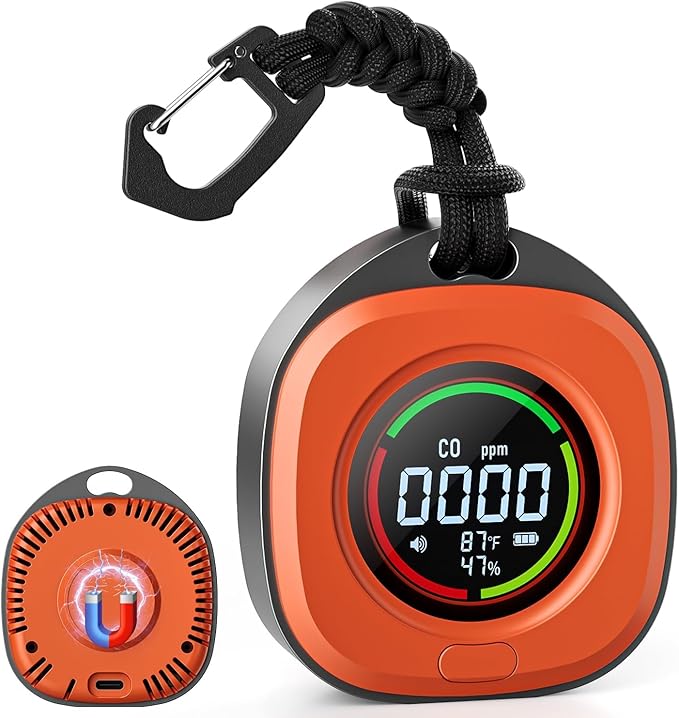 Portable Carbon Monoxide Detectors for Travel 3-in-1 Square Carbon Monoxide Monitor with 43 Detection Holes, RV CO Detector Alarm Temp/Humidity Sensor for Home, Camping & Travel Tent Car