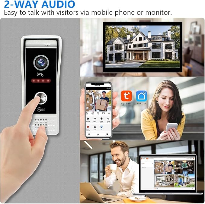 Video Doorbell Intercom System,10 Inches Touch Screen (Black) Video Doorbell Door Phone System,Support Remote Unlock, Dual-Way Intercom,Night Vision for Villa House Apartment (2-Camera + 2-Monitor)