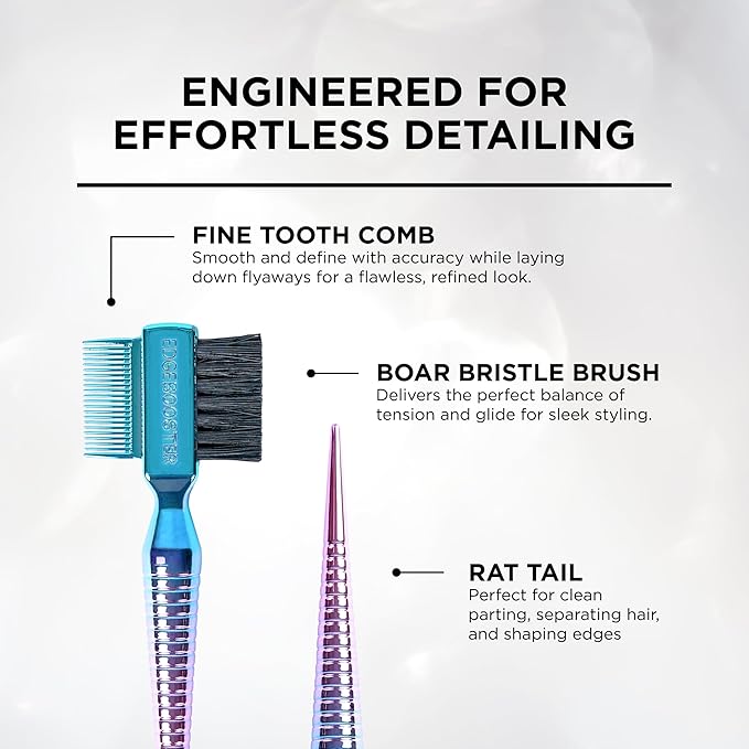 STYLE FACTOR EDGE BOOSTER® Mini Hammer Brush Travel Size | Baby Hair Brush & Double-Sided Edge Control Comb with Boar Bristles | Rat Tail for Precision Styling | Travel Brush for Edges & Baby Hair