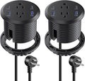3 inch Desktop Power Grommet USB C,65W Fast Charging Station,Furniture Recessed Power Strip,2 Outlets,4 USB Ports,Flush-Mount for Desktop, Workspace Essential Desk Outlet,2 Pack (Black)