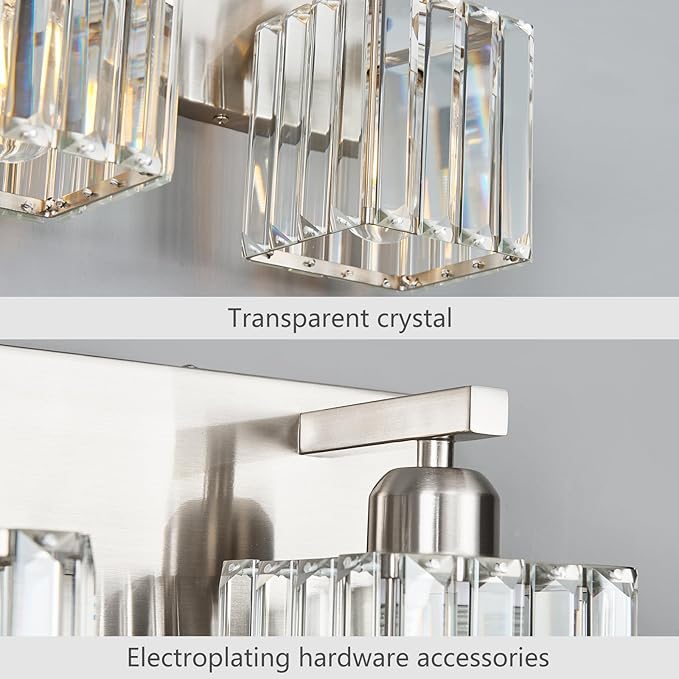 FDPBY Modern Vanity Light 2-Lights Brushed Nickel Vanity Light Crystal Bathroom Wall Light Bathroom Light Fixtures