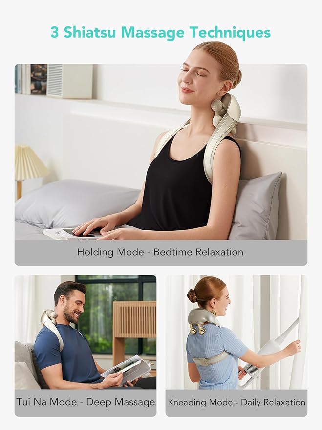 SKG Neck Massager for Pain Relief Deep Tissue Shiatsu Neck and Shoulder Cordless Neck Massager with Heat Gifts for Men and Women Dad Mom Grandpa H7 Ultra Beige