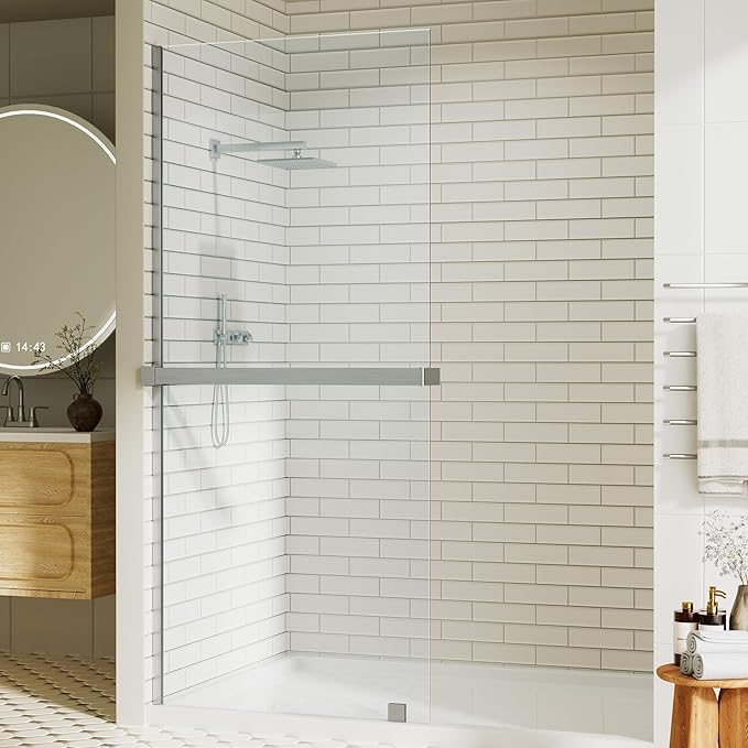36" W x 76" H Fixed Glass Shower Panel, Frameless Shower Glass Panel with Nano Coating,5/16" (8mm) Clear SGCC Tempered Glass Panel for Walk In,Chrome