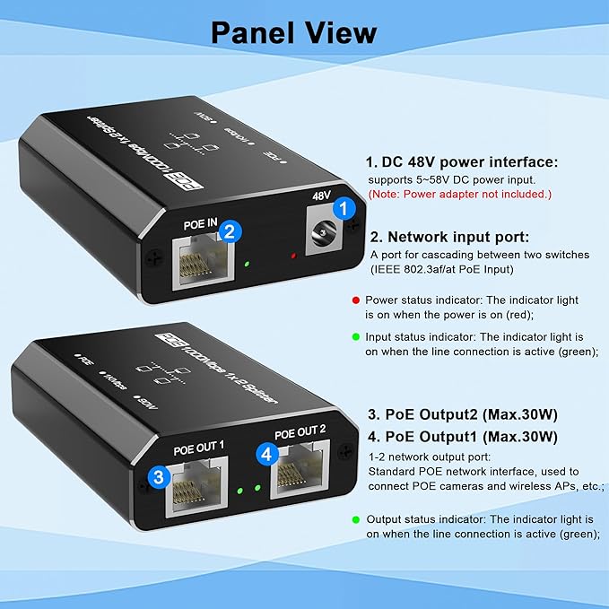 Gigabit PoE Switch, 2 Port Gigabit Ethernet Switch, Ethernet Splitter, Non-PoE - Image 5