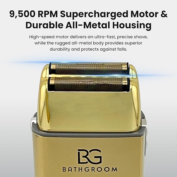 Electric Razor for Men Face with Double Titanium Foils, Professional Barber-Style shavers for Men, USB Rechargeable, Includes Cleaning Brush, Protective Cap & Pouch (Gold)