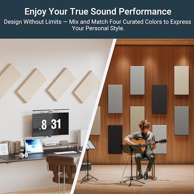 4 Pack High-Density Core with Fabric Cover Acoustic Panels – 24×12×2 In Self-Adhesive Soundproofing and Sound-Absorbing Wall Panels for Echo Reduction in Studio, Theater, or Recording (Cocoa Beige)