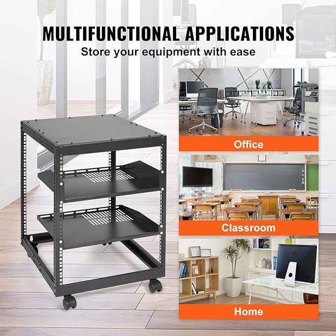 VEVOR 12U Open Frame Server Rack, 23-40 in Adjustable Depth, Free Standing or - Image 6