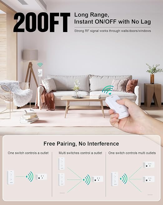 Remote Control Outlet with 2 Remotes, 200FT Long Range Wireless On Off Switch - Image 5