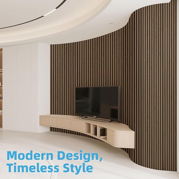 Art3d 1-Pack Acoustic Wood Slat Wall Panel with Roll-Flat Design - 95.3 x 23.8 Inch Sound Absorbing Panels for Living Room Columns Corridor Curved Wall Decor, Ebony