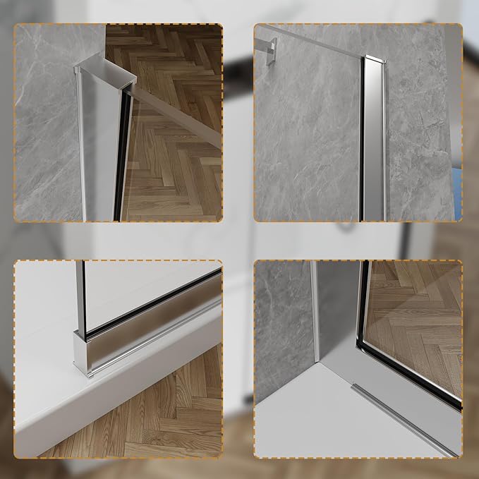 Shower Glass Panel 36" W * 76" H, Semi-Framed Glass Screen, Single Panel, 3/8" (10mm) Tempered Glasss, Shower Wall Panels, Fixed Screen for Bathroom - Bright Chrome