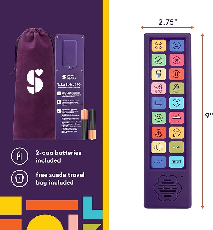 Special Supplies AAC Communication Device for Speech Therapy, Talker Buddy Communication Device for Non Verbal Kids & Adults, Autism Talking Aids for Home or School, Travel Bag, Recording Option