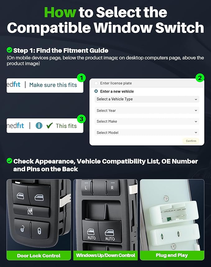 Dacall Master Power Window Switch Fits for Dodge Durango 2016-2022, Jeep Grand Cherokee 2016-2021, Front Left Driver Side Control Door and Windows, Replaces 68289802AA, 68289802AB, 68319802AA