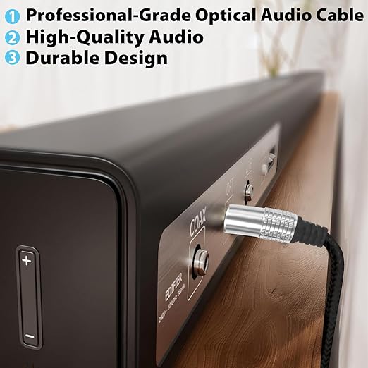 Cyberguys! Optical Audio Cable, Digital Optical Cable with Toslink Connectors, Braided Digital Audio Cables for Soundbar, TV, Receiver, Speaker, Xbox, PS5, Blu-Ray – Gold-Plated, 15ft