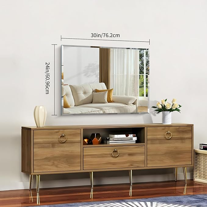 CILIBER Beveled Mirror, 24x30 Frameless Beveled Bathroom Mirrors for Wall, Upgraded Shatterproof Rectangle Vanity Mirror with Beveled Edge for Bathroom, Bedroom, Living Room and Entryway