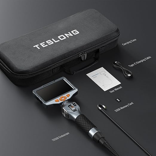 Teslong Two-Way Articulating Borescope with Light, 5-inch IPS Endoscope Inspection Camera with Articulation Head, Automotive Mechanics Fiber Optic Scope-0.33inch