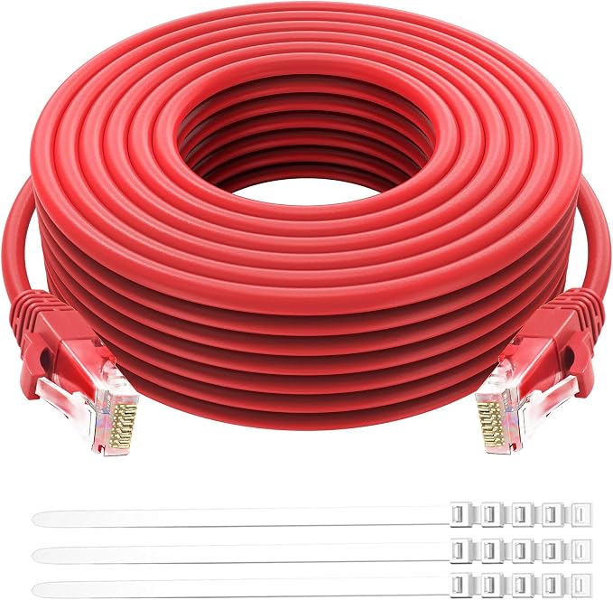 Adoreen Cat 6 Ethernet Cable 60 Ft-Red, Outdoor & Indoor Snagless Long Round by Adoreen