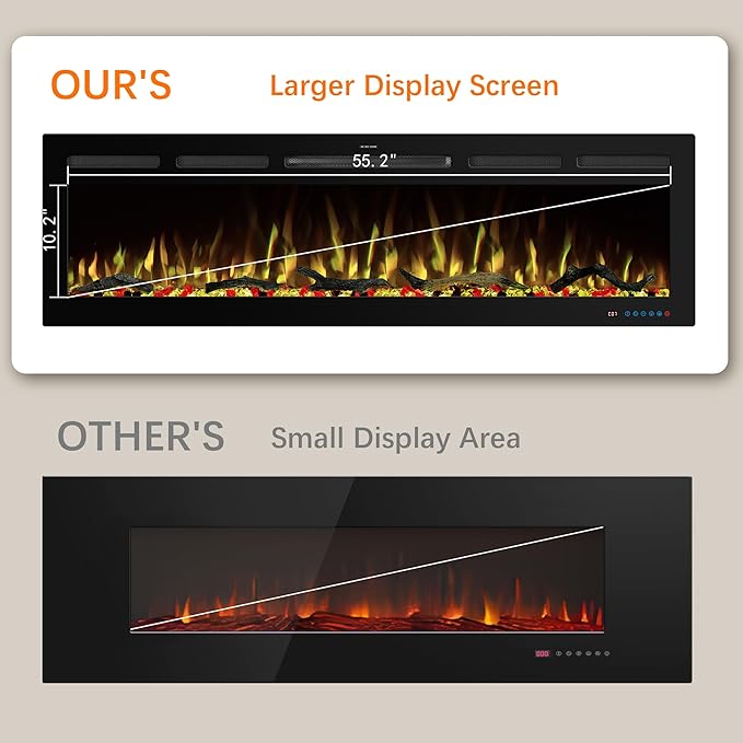 60" WiFi Electric Fireplace Inserts, Recessed and Wall Mounted Fireplace Heater W/Adjustable Flame Color & Brightness, Thermostat, 9H Timer, App and Remote Control, Low Noise, 750/1500W