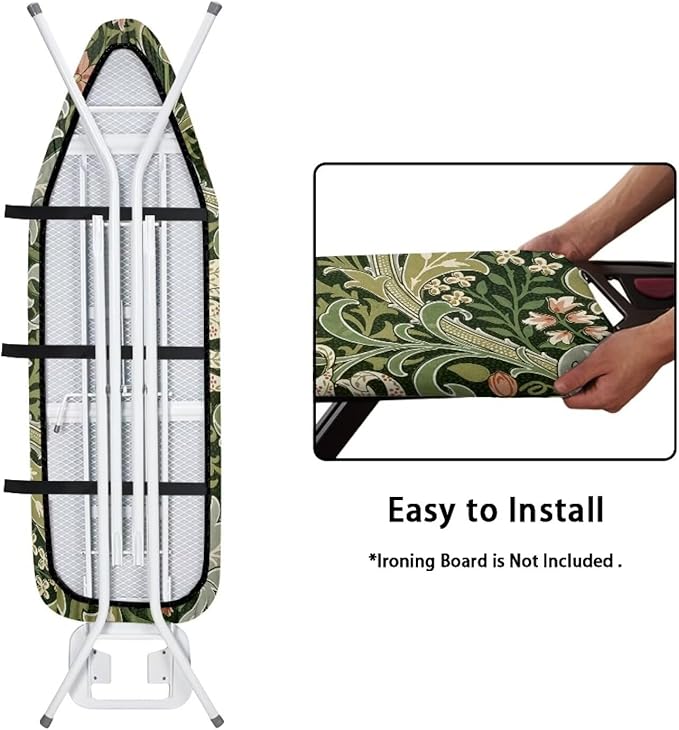 ZXFYGDX Cover for Ironing Board, William Morris Prints Table Top Ironing Board Cover with Nylon Buckle Straps and Elastic Edges Easy to Install, Standard Size Suitable for 15x54 Inch Ironing Board XL