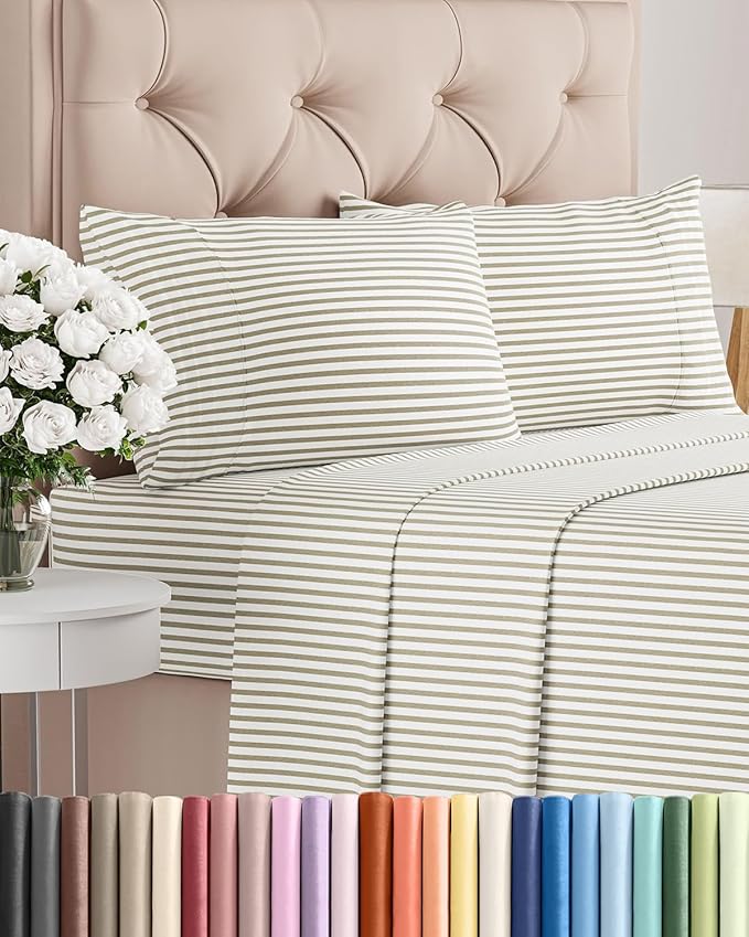 Cal King Size 4 Piece Sheet Set - Comfy Breathable & Cooling Bed Sheets Set - Hotel Luxury Bedding for Women, Men, Kids, Teens, Boys & Girls - Deep Pockets & Wrinkle Free - Oeko-Tex - Beige Stripes 2