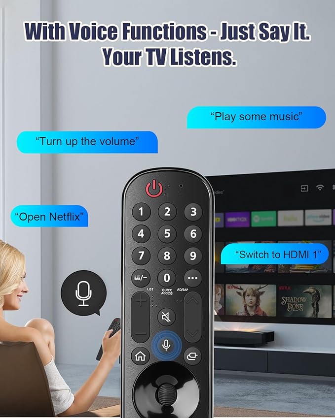 Replacement Voice Magic Remote for LG Smart TVs 2019–2024 with Glow-in-The-Dark Blue Protective Case, Compatible with AN-MR20GA/21GA/22GA/23GA/24GA Magic Remote with Pointer