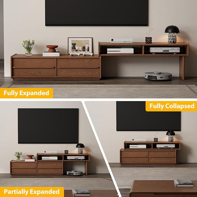 YQJJGL Solid Wood TV Stand for TVs up to 65 Inch， Walnut TV Stand with Storage and Shelf for Living Room, Bedroom, Office