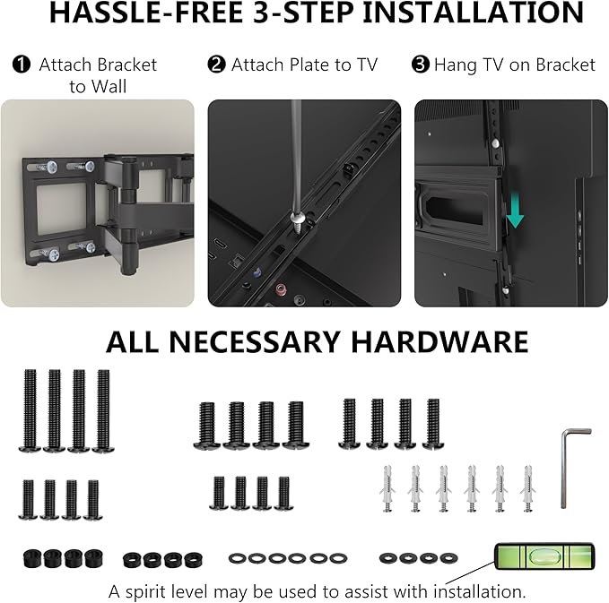WALI Full Motion TV Wall Mount for 32–70 Inch TVs – Dual Articulating Mount with Swivel, Tilt & Extension | VESA up to 400x400mm | Fits 12/16" Wood Studs | Holds Up to 88 lbs