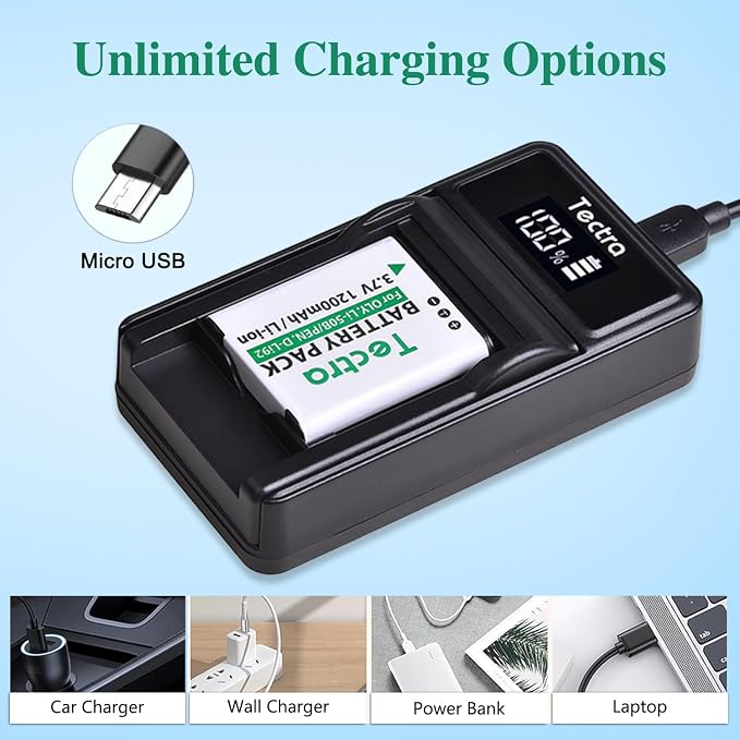 Tectra 2-Pack Li-50B D-LI92 Battery and LED USB Charger Compatible - Image 4